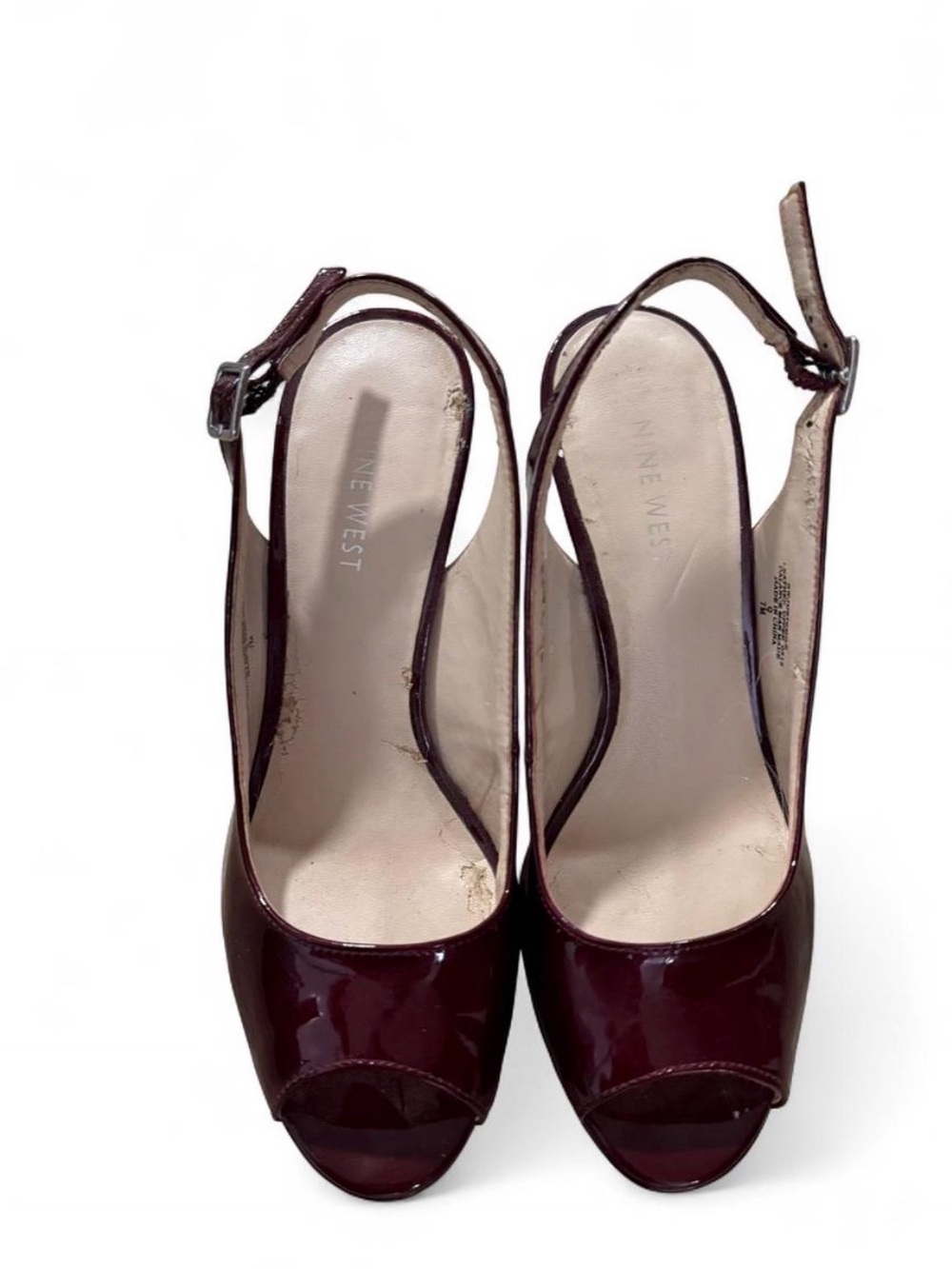 Nine West Burgundy Patent Slingback Peep-Toe Heels